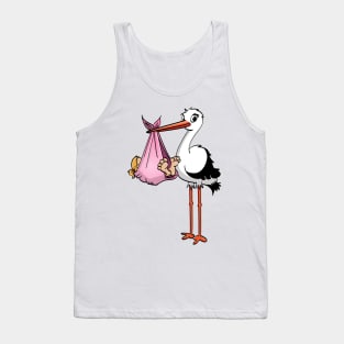 The stork who delivers the baby girl. Vector gender illustration. Tank Top